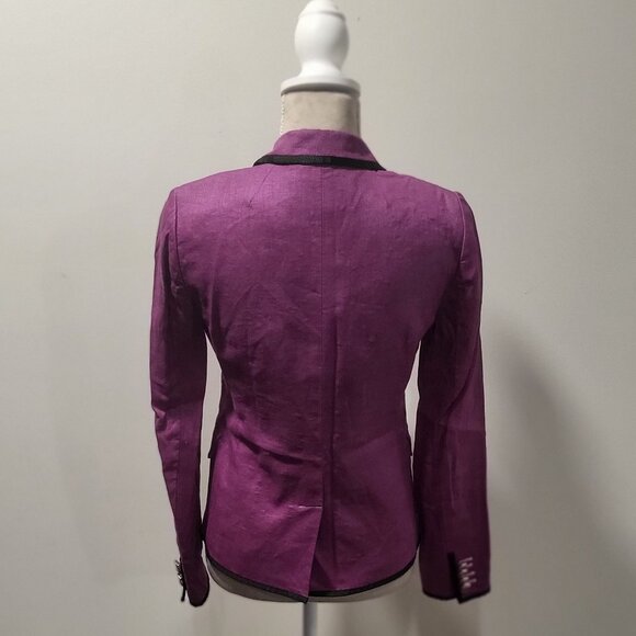 J Crew Purple Linen Blazer with Black Piping, Size 2 (fits 4) 100% Linen - Picture 4 of 10